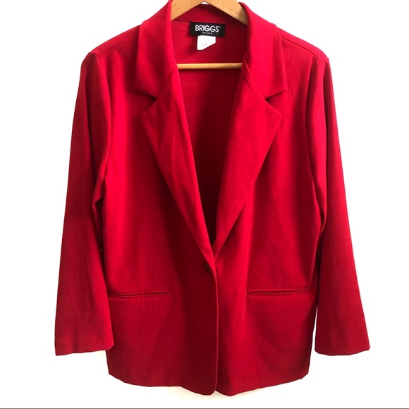 Vintage • Red Blazer Suede-Like Single Button - Picture 1 of 16
